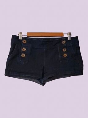 Express Jean Shorts Womens Size 8 Dark Blue Jean Shorts with Gold Buttons Accent